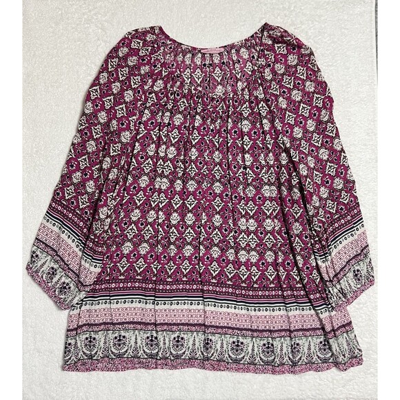 Rose & Rhyme Shirt Womens 1X Peasant Floral Pink - Picture 4 of 16